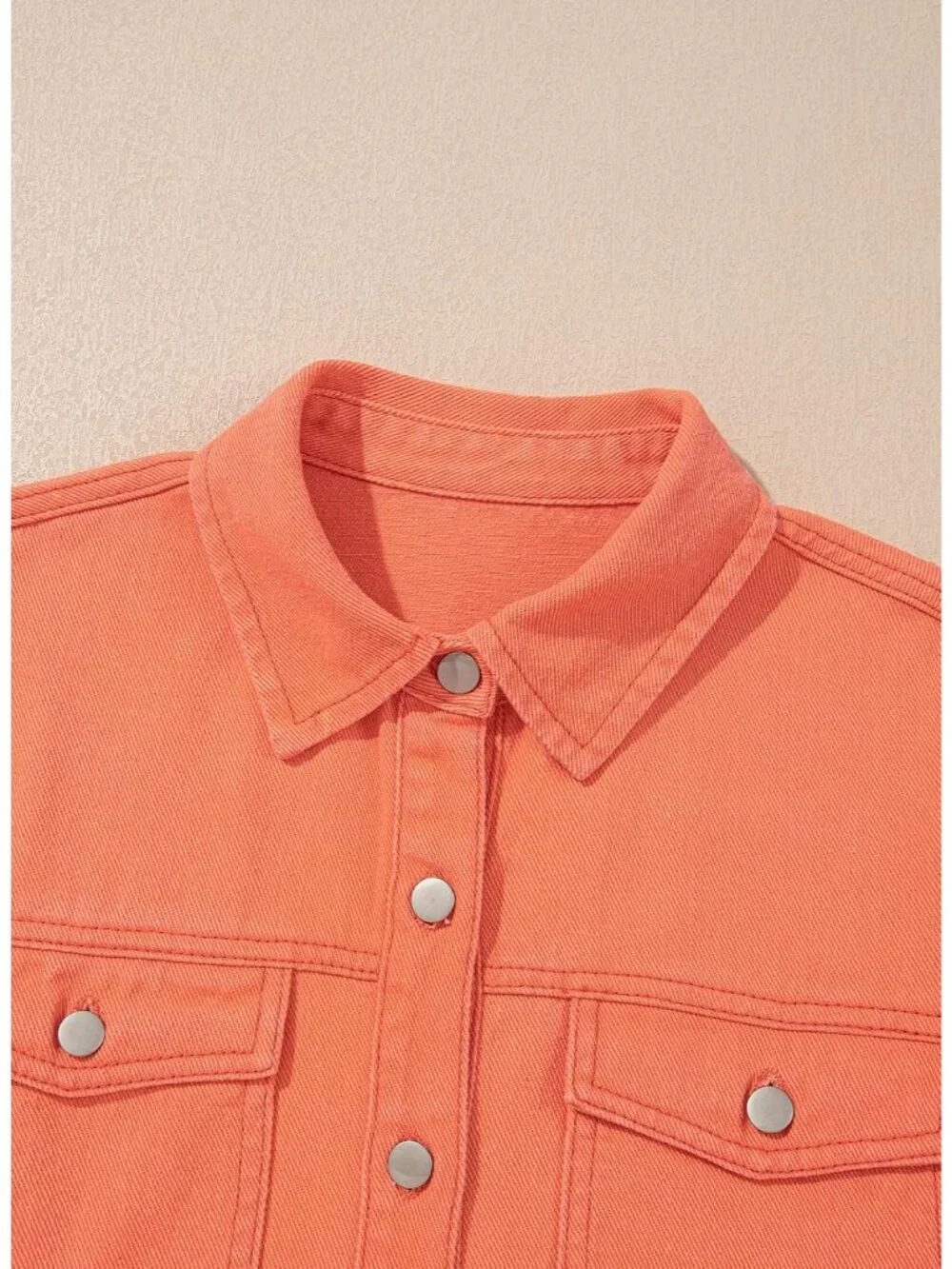 Women's Orange Denim Button Down Oversized Distressed Boyfriend Jean Jacket